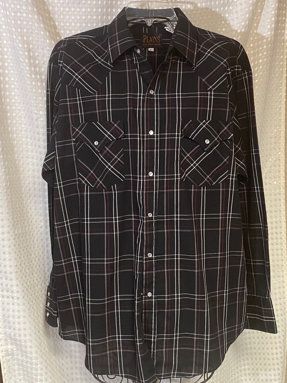 Plains Western Wear Men's Black w/red and white Size L